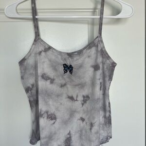 100% Cotton Purple-Grey Tie Dye Embroidered Butterfly Cami Tank Top Size S